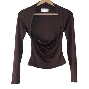 Doll House Los Angeles Brown Cowl Neck Long Sleeve Draped Top Style 7592T Small